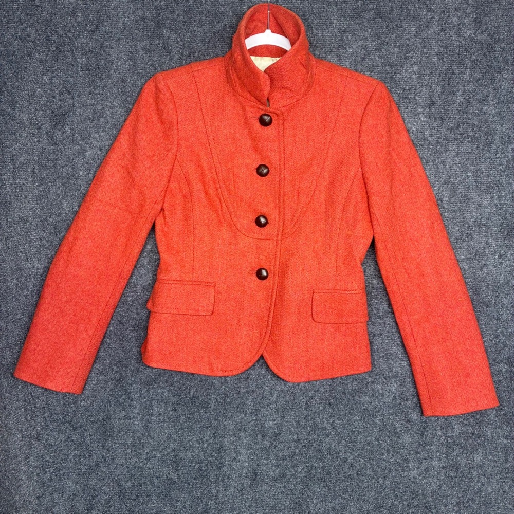 J.Crew Vintage 2008 Coral Orange Wool Blend Funnel Neck Blazer Jacket Sz 4 FA08